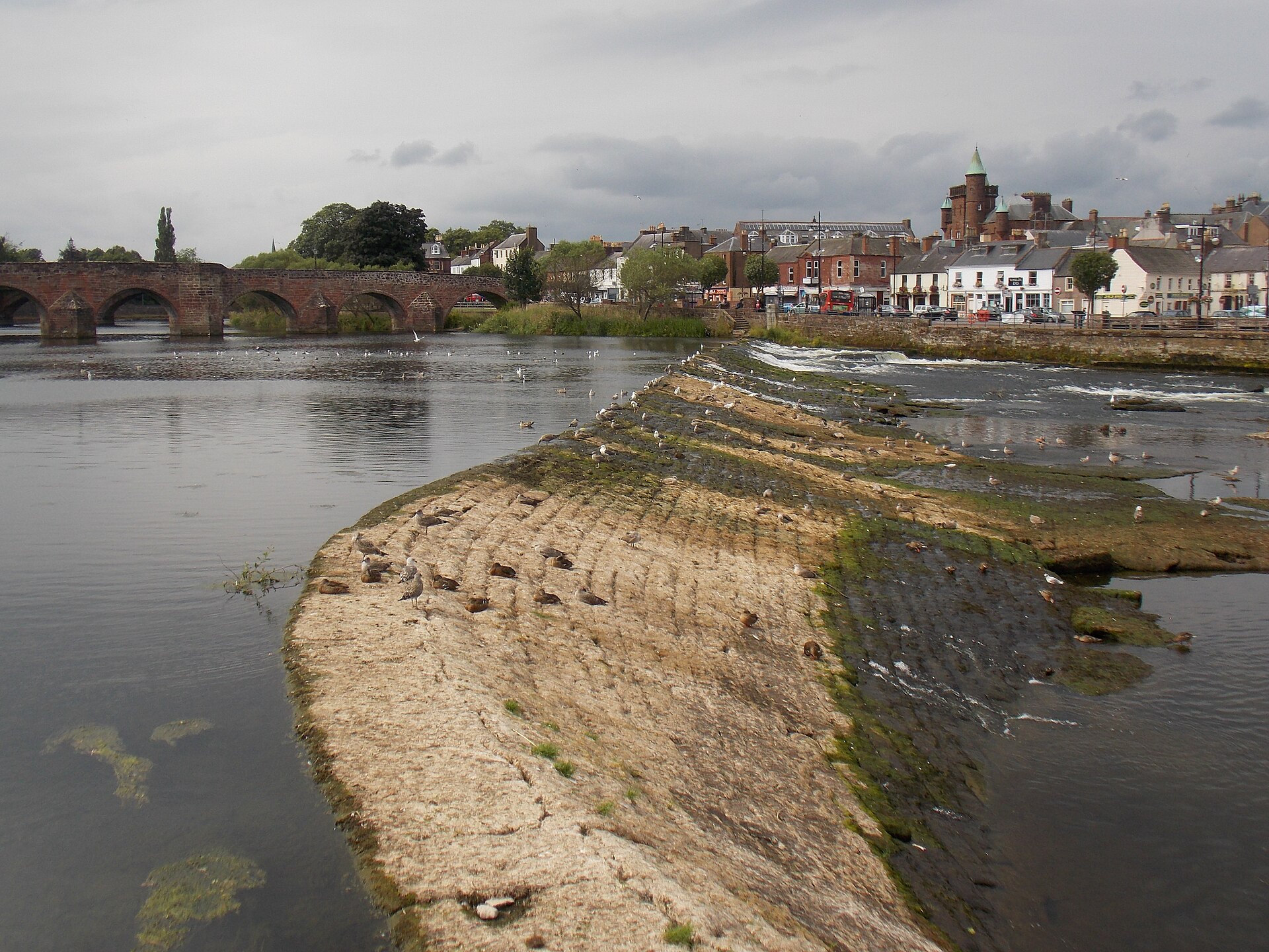 The River Nith flowing through Dumfries town centre