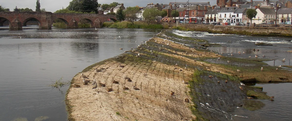 The River Nith flowing through Dumfries town centre