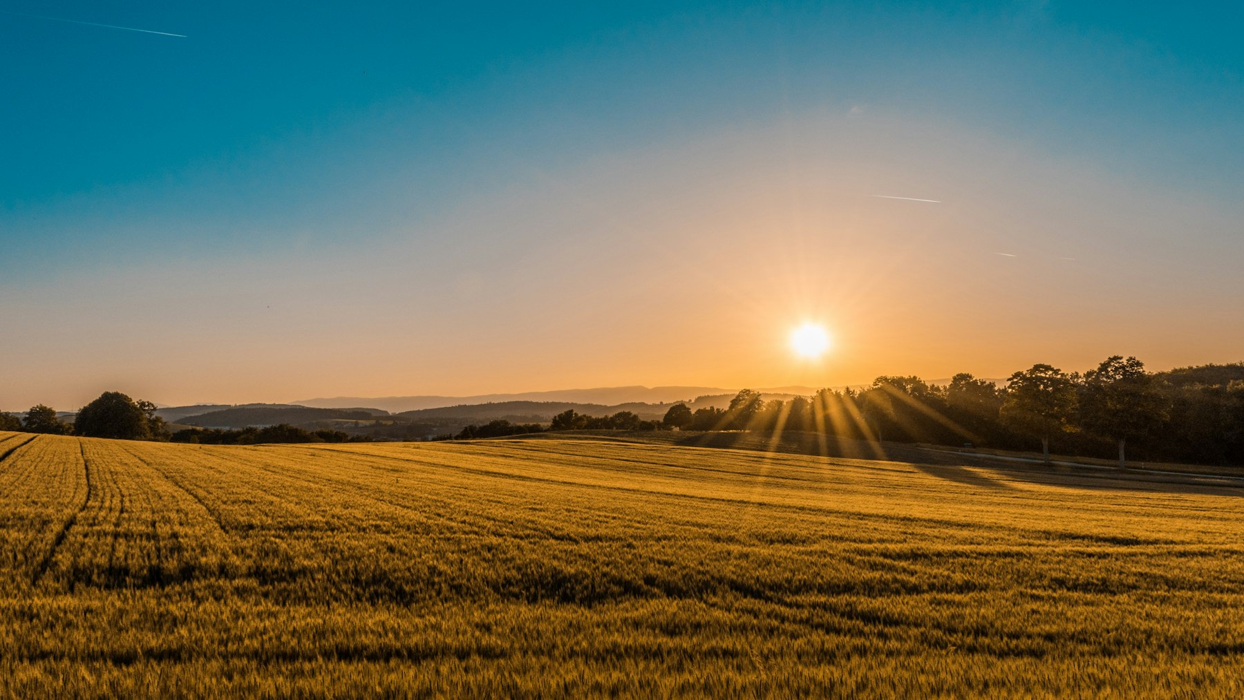 Sunset over a freshly cut hay field