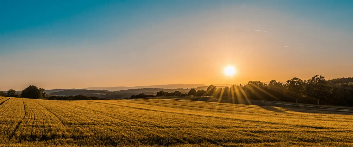 Sunset over a freshly cut hay field